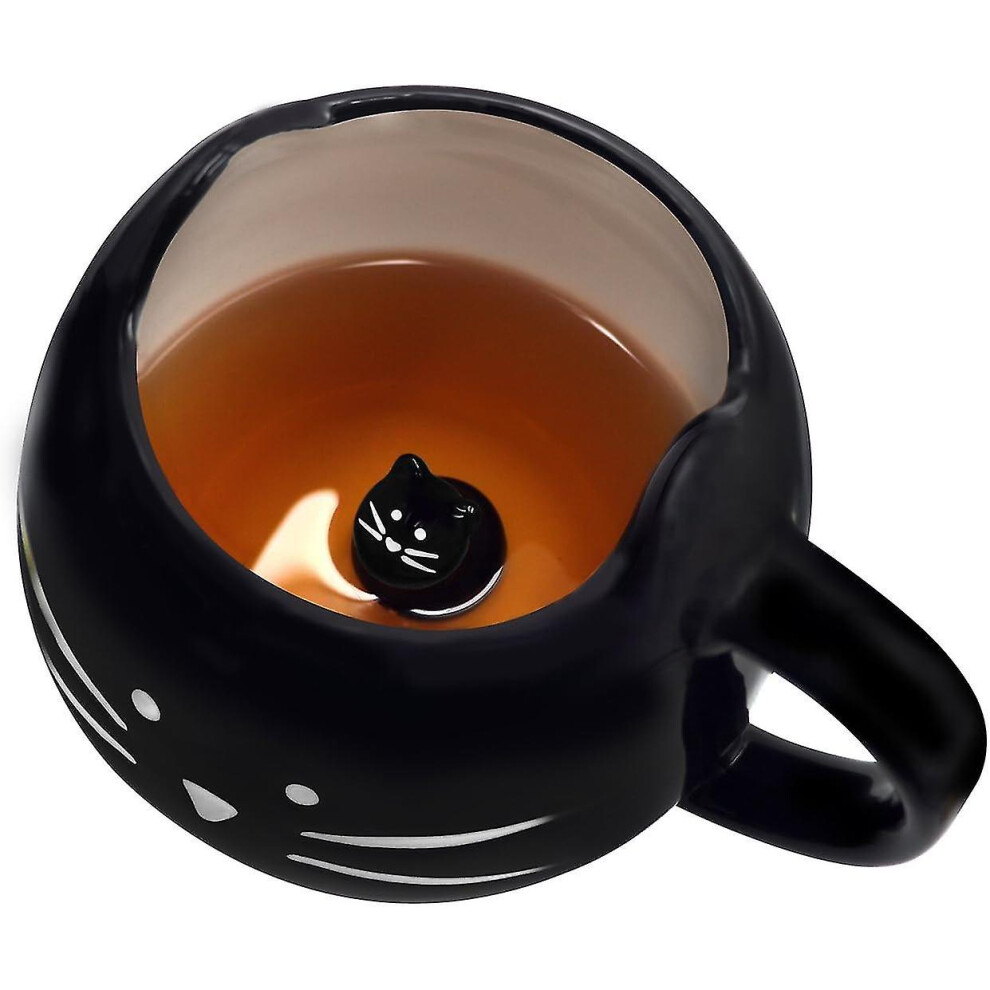 Cute Ceramic Cat Coffee Mug 12 Oz Cat Lovers Kitty Tea Mugs Gifts For Women Girls Black