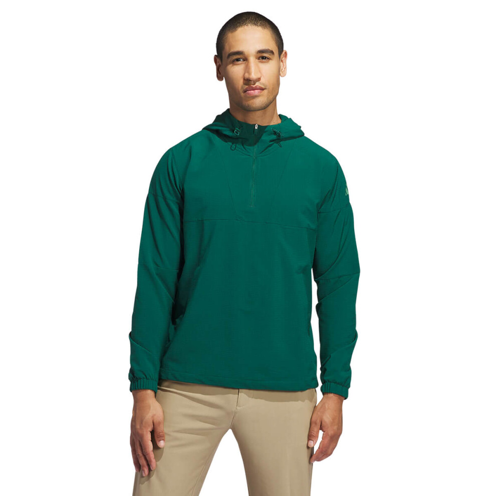 (L, Collegiate Green) adidas Golf Mens 2024 ULT365 1/2 Zip Hooded Stretch Fabric Anorak Jacket