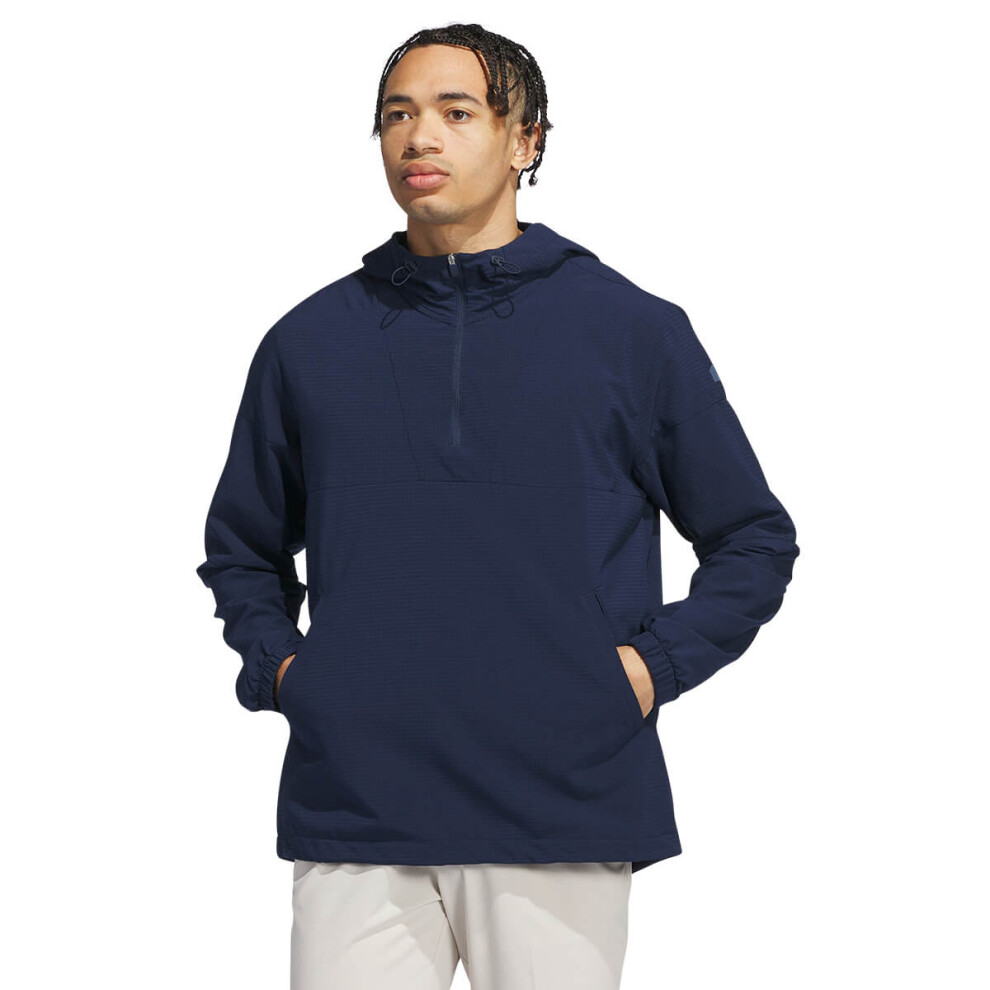 (M, Collegiate Navy) adidas Golf Mens 2024 ULT365 1/2 Zip Hooded Stretch Fabric Anorak Jacket