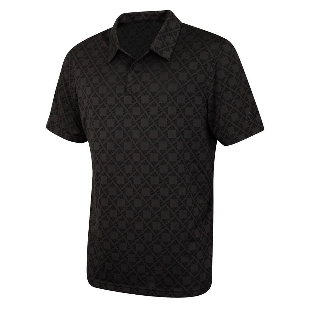 (L, Black) adidas Golf Mens 2024 U365T HEAT.RDY UPF 50+ Jacquard 3 Button Polo Shirt