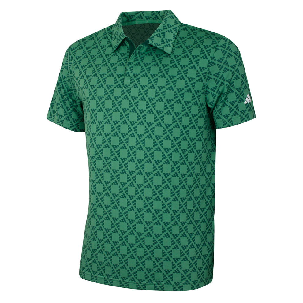 (L, Collegiate Green) adidas Golf Mens 2024 U365T HEAT.RDY UPF 50+ Jacquard 3 Button Polo Shirt