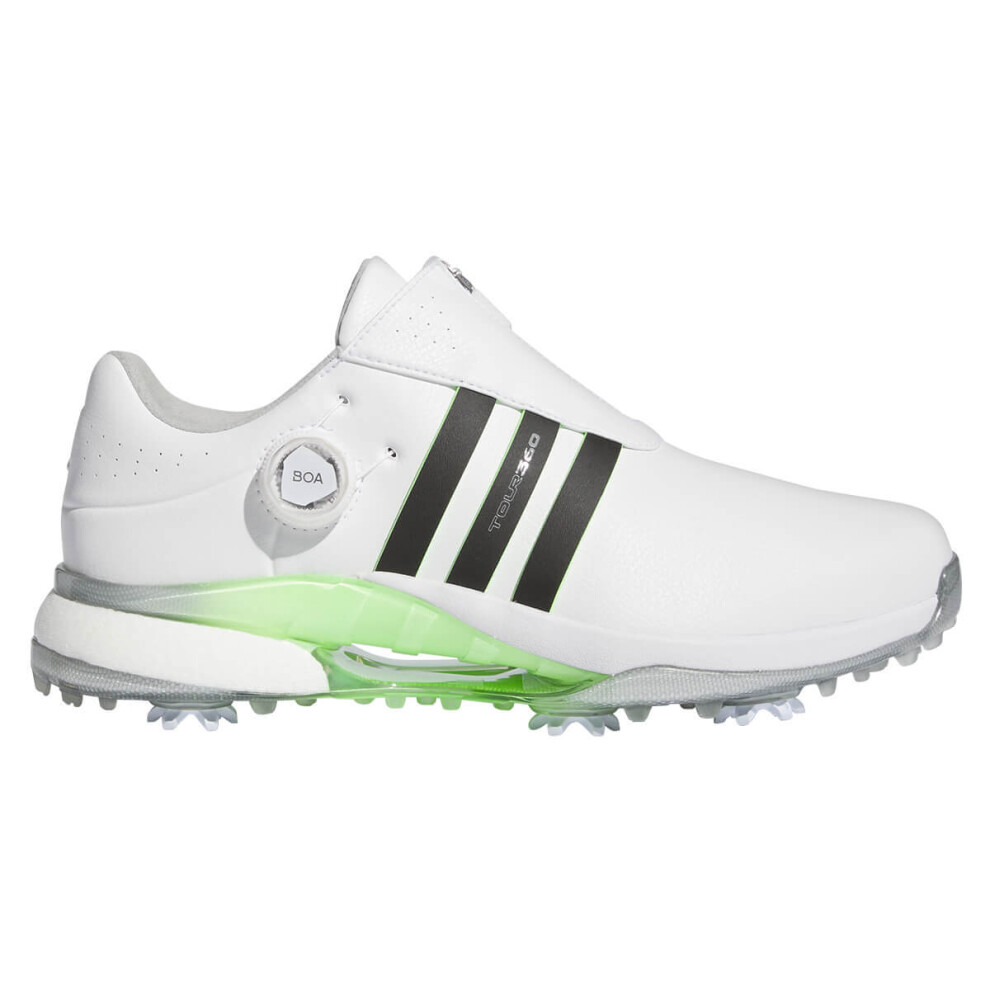 (UK 10 - Wide, White/Black/Green) adidas Golf Mens 2024 Tour 360 Boa Fastening Premium Golf Shoes