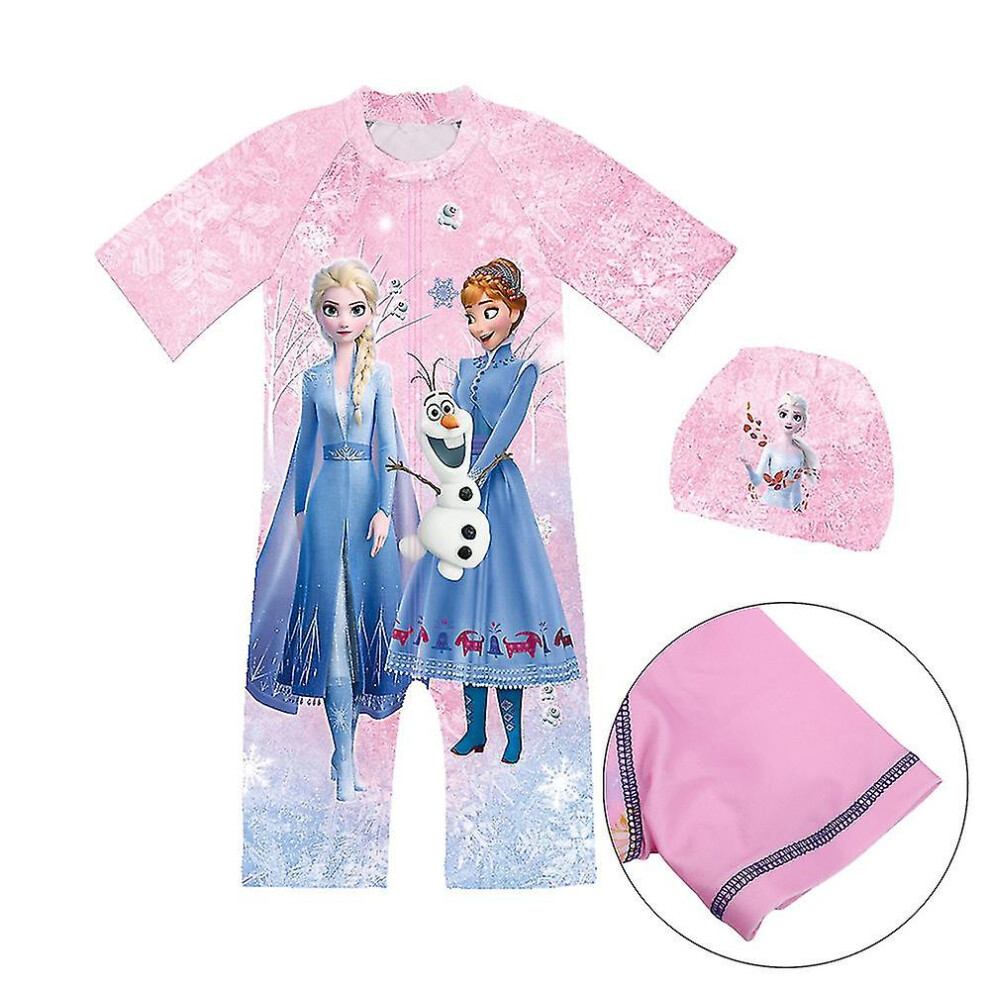 (Pink, 4-5 Years) Frozen Elsa Anna One-piece Swimwear Kids Girl Summer Bikini Swimsuit Beachwear Bathing Suit With Swim Cap-image-OPC-PFSY2NP-NEW