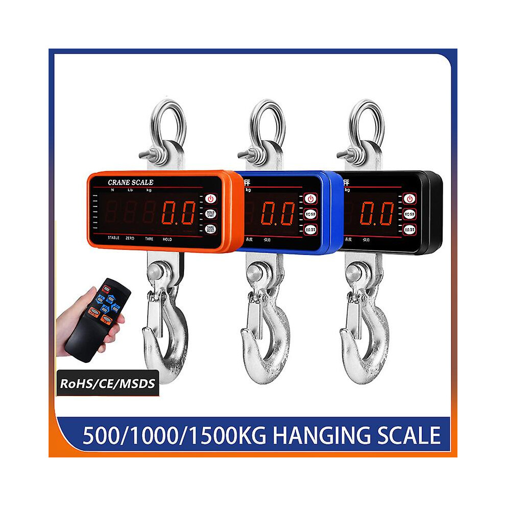 (1000Kg Blue) 1500Kg/1000Kg/500Kg Digital Hanging Scale With 65Ft Remote Control Heavy Duty Crane Scale Dimmable Led Industrial Hook Scales 7364071099541