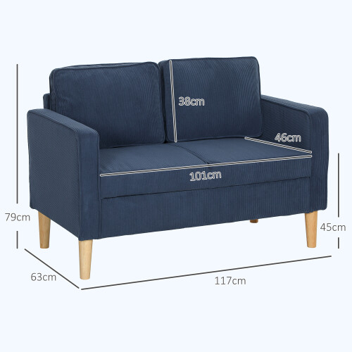 Homcom HOMCOM Compact 2 Seater Sofa with Under Seat Storage for Small Spaces Blue 1