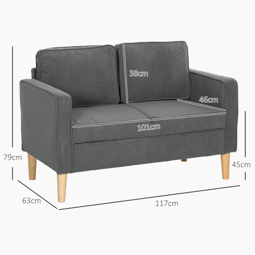 Homcom HOMCOM Compact 2 Seater Sofa with Under Seat Storage for Small Spaces Grey 1