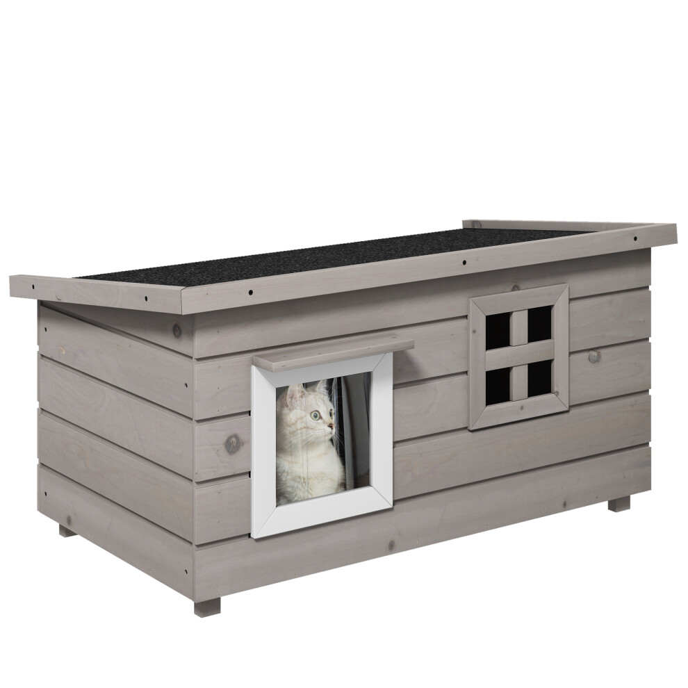 PawHut Outdoor Cat House with Openable Top, Asphalt Roof, Window, Grey