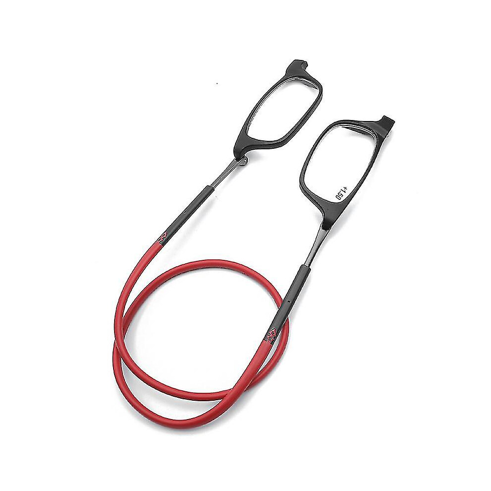 Red (, 1.5 Magnification) Reading Glasses High-Grade Tr Magnetic Absorption Hanging Neck Funky Readers Glasses