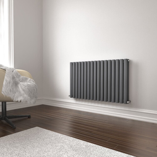 (Anthracite Grey, 600mm x 1200mm) Princia Horizontal Double Oval Panel Radiator 2