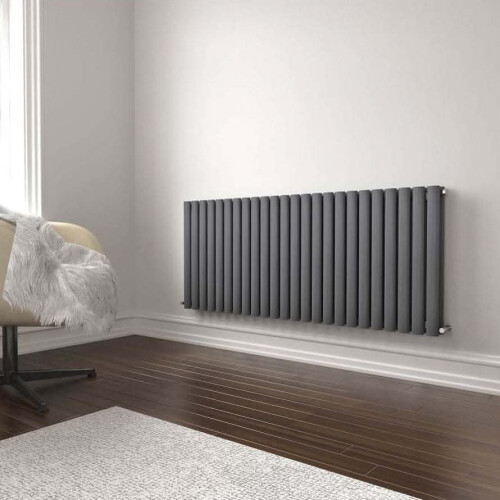 (Anthracite Grey, 600mm x 1620mm) Princia Horizontal Double Oval Panel Radiator