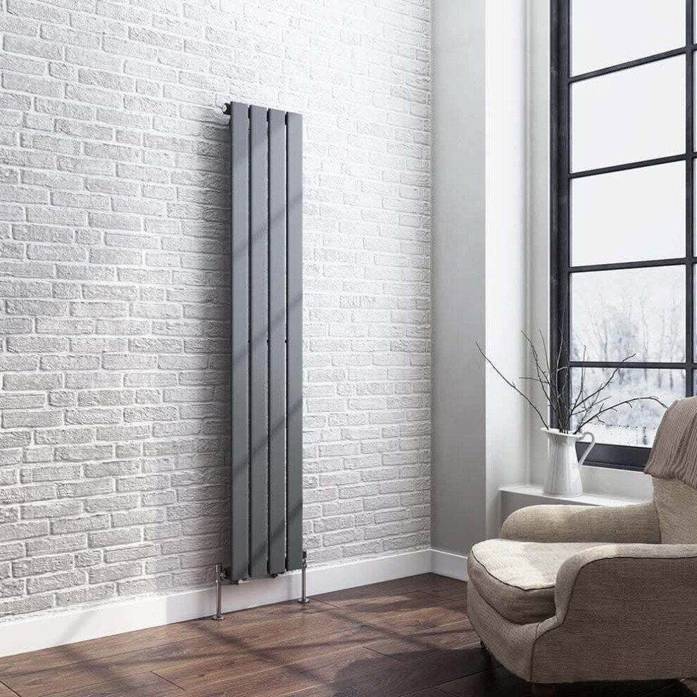 (White, 1600Mm X 306Mm) Ibathuk Apex Vertical Single Panel Slim Flat Radiator, Designer Slim Radiator 5056066434858