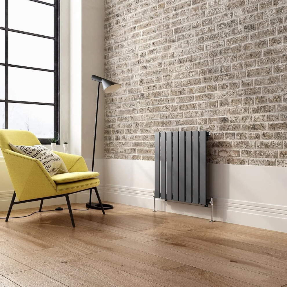 (Anthracite Grey, 600Mm X 608Mm) Ibathuk Apex Horizontal Single Panel Slim Radiator, Designer Heating Radiators 5056066435206