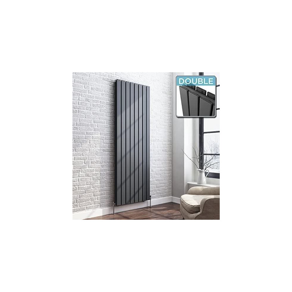 Ibathuk (Anthracite Grey, 1800Mm X 608Mm) Apex Vertical Double Slim Flat Panel Radiator, Designer Radiator, Vertical Electric Radiators