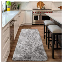 (60cm x 220cm_Runner Rug Carpet, Tie Dye Light Grey) Non-Slip Grey Rugs Shaggy Area Rug Soft Carpet Mat