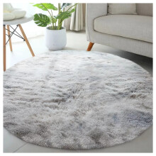 (120cm x 120cm_Circle Round Rug Circular Carpet, Tie Dye Light Grey) Non-Slip Grey Rugs Shaggy Area Rug Soft Carpet Mat