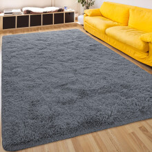 (120cm x 170cm_Small Area Rug For Living Room Bedroom, Fluffy Grey) Non-Slip Grey Rugs Shaggy Area Rug Soft Carpet Mat