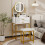 ELECWISH (Gold) Modern Dressing Table LED Mirror 2 Drawer Stool UK 1