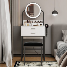 (Black) Modern Dressing Table LED Mirror 2 Drawer Stool UK