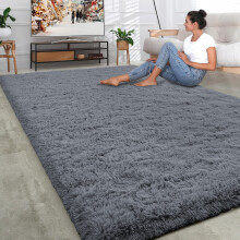 (200cm x 290cm_Extra Large Rugs For Living Room Bedroom Floor Area, Fluffy Grey) Non-Slip Grey Rugs Shaggy Area Rug Soft Carpet Mat
