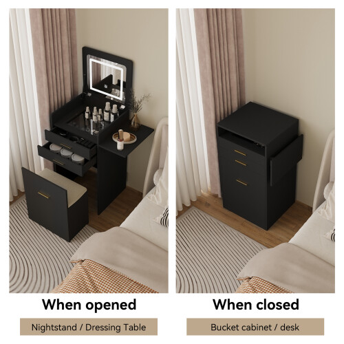 ELECWISH Dressing Table Set LED Mirror Vanity Makeup Desk Side Panel 2 Drawer 1