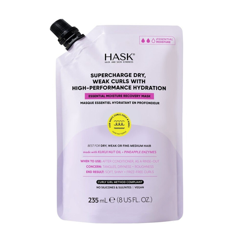 Hask Essential Moisture Recovery Mask 235ml |Hydrating & Repairing Hair Mask for Dry, Damaged Hair |Deep Moisture Treatment |Sulfate & Paraben-Free