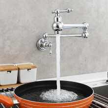 (Chrome) Pot Filler Wall Mount Copper Faucet Pot Filler Faucet Rotatable Faucet Brass Kitchen Faucet 2 Handle Stretchable Double Joint Swing Arm Folding Faucet