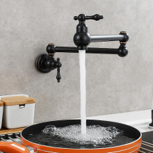 (Oil Rubbed Bronze) Pot Filler Wall Mount Copper Faucet Pot Filler Faucet Rotatable Faucet Brass Kitchen Faucet 2 Handle Stretchable Double Joint Swing Arm Folding Faucet