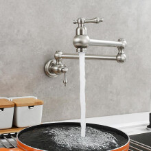 (Brushed) Pot Filler Wall Mount Copper Faucet Pot Filler Faucet Rotatable Faucet Brass Kitchen Faucet 2 Handle Stretchable Double Joint Swing Arm Folding Faucet