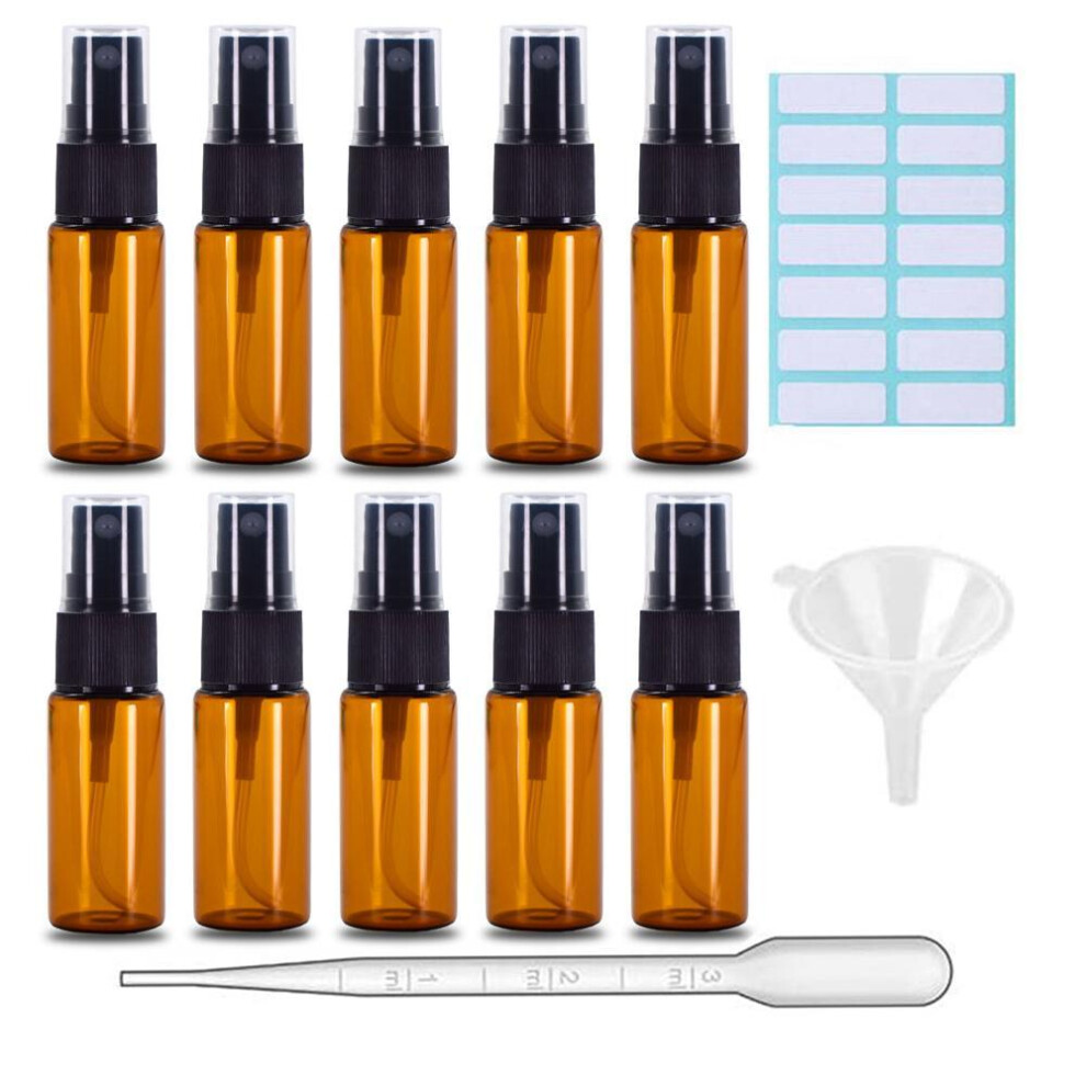 (15ml 10pcs) 5/10 Pack Amber Glass Spray Bottles, Fine Mist Spray Bottles With Pipette Funnel Labels,travel Dispenser Bottles For Essential Oils Cleaning Skin Care