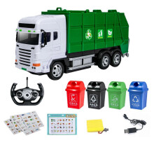 Rc Garbage Truck 2.4ghz Remote Control Garbage Truck Electric Environmental Protection Sanitation Vehicle Toy Car with Trash Bin
