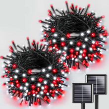 (Red-White, 200 LED 2pcs) 2-pack 72ft 200 Led Solar Christmas Lights, Outdoor Waterproof Solar String Lights With 8 Lighting Modes, Green Wire Solar Tree Lights For Outside Xma