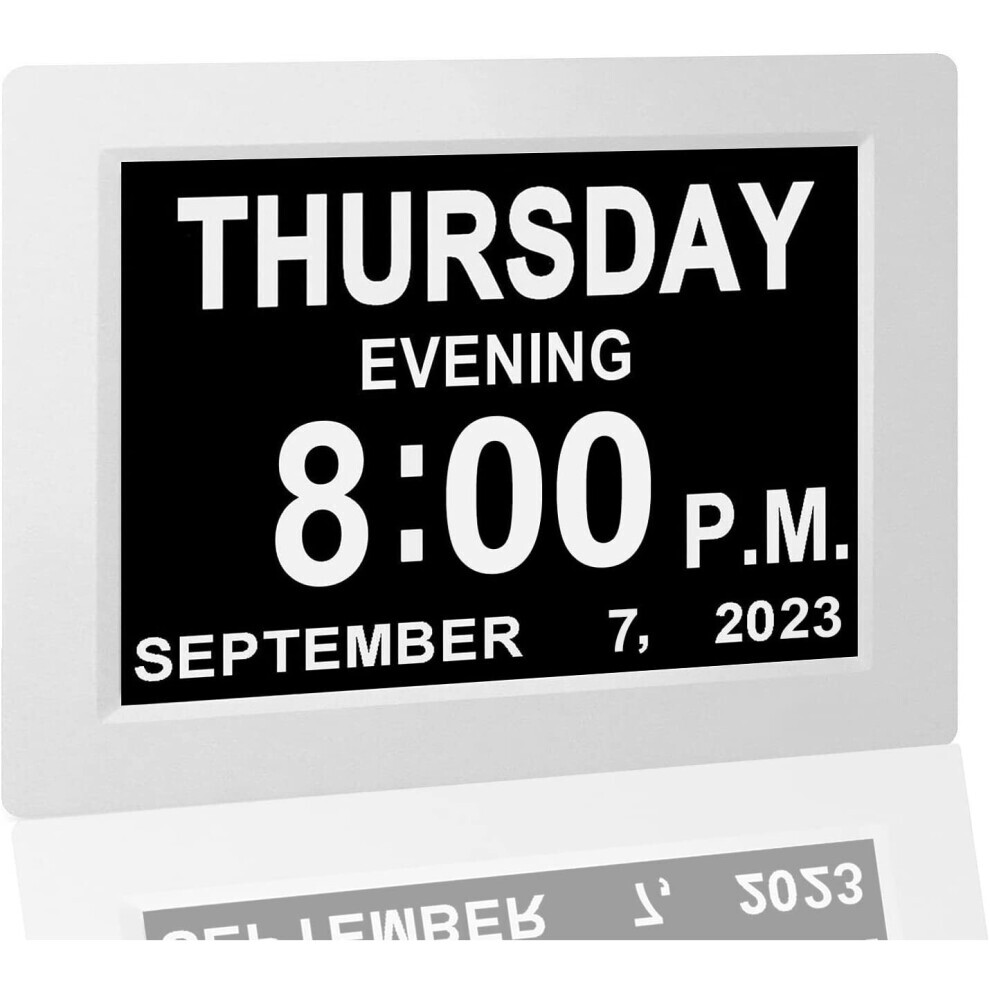 Stoyotu Dementia Clocks 7 Inches Calendar Clocks Day Date Clock Digital Clock With Large Clear Digits Display, Alarm Clock With Hd Digital Photo Frame White
