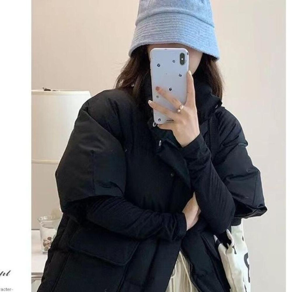 (black, L) Cotton Padded Puffer Vest Half Sleeve Down Winter Jacket For Women Short Sleeve Vest Autumn Spring Popular Coat