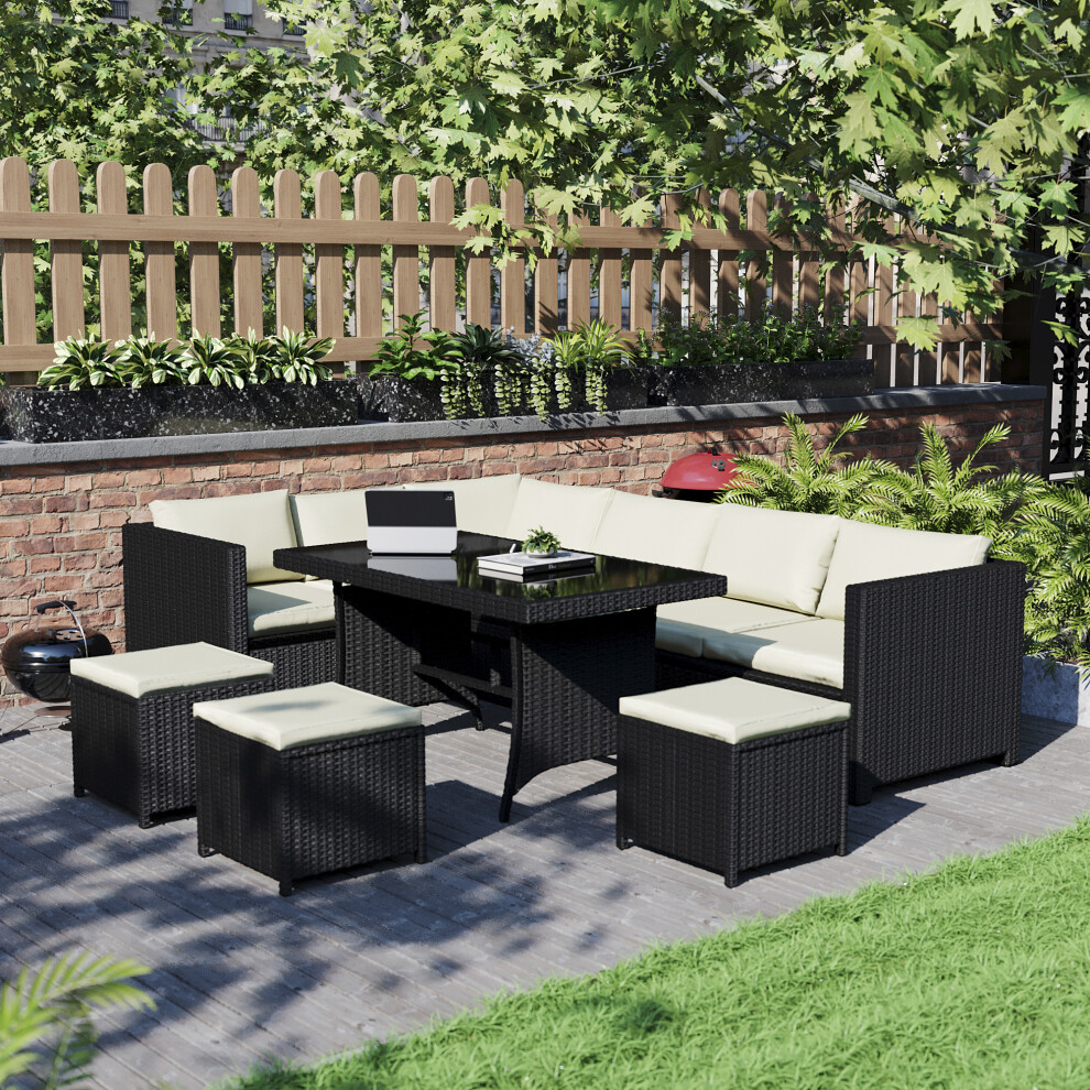 (Black) Belgrave 9 Seater Rattan Garden Sofa Set UKFR