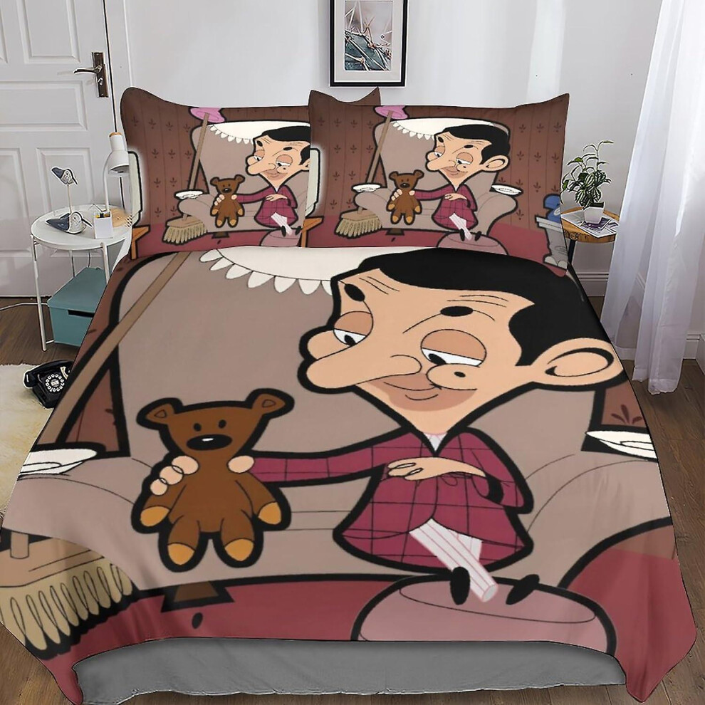 (Single 135*200cm) Mr Bean Duvet Cover 3D Printed Bedding Set Decorative 3 Piece Set