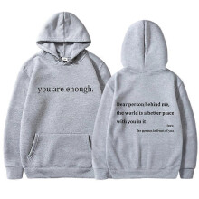(XXL, Gray) You Are Enough Print Hoody Autumn Casual Men's And Women's Pullover Hoodies Tops