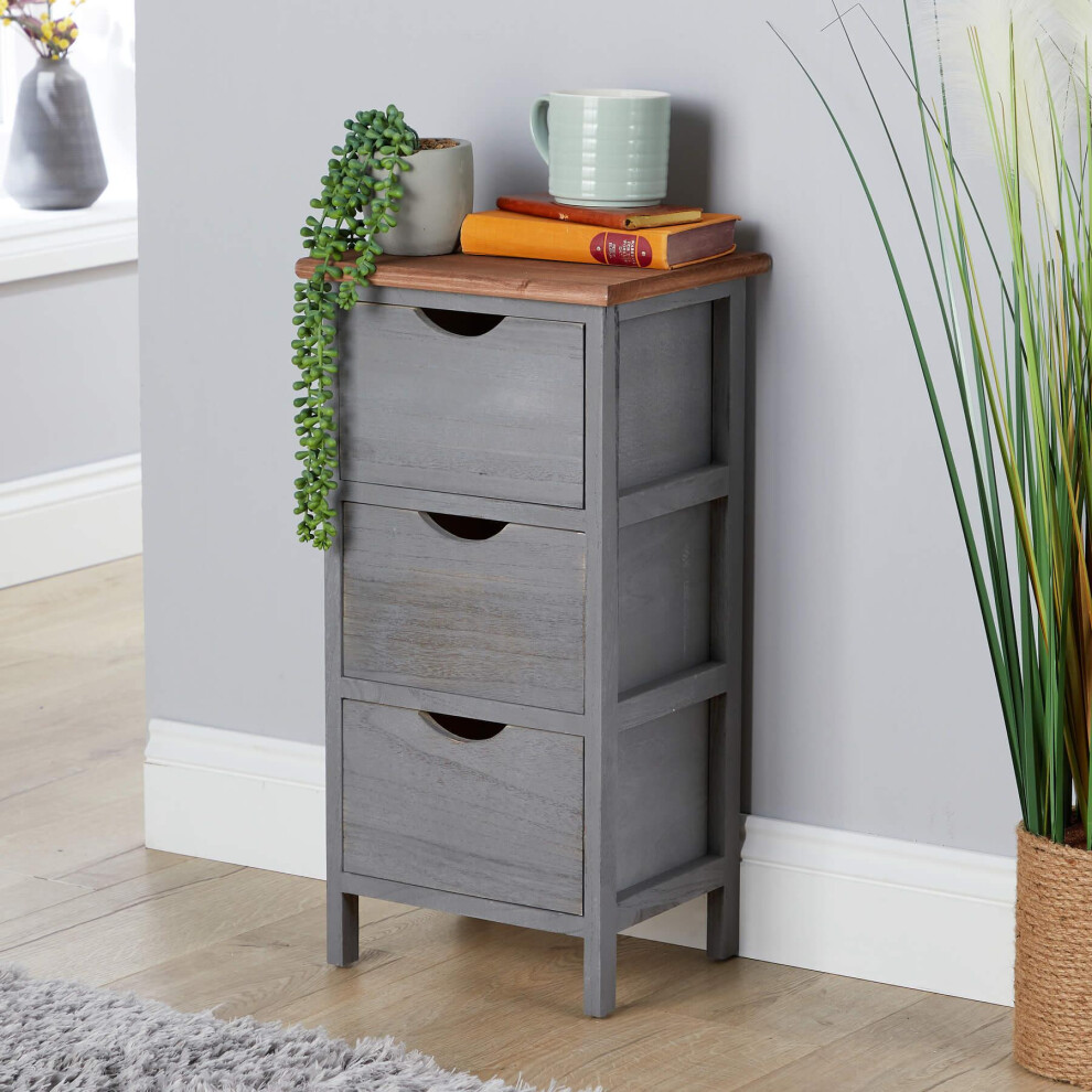 (Grey - 3 Drawer) Chest Of 2/3/4 Drawers Solid Wood Storage Organizer Fully Assembled