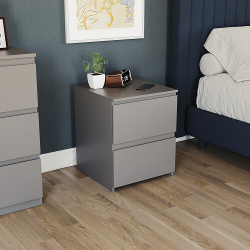 Vida Designs (Grey) Denver 2 Drawer Large Bedside Chest Storage Unit
