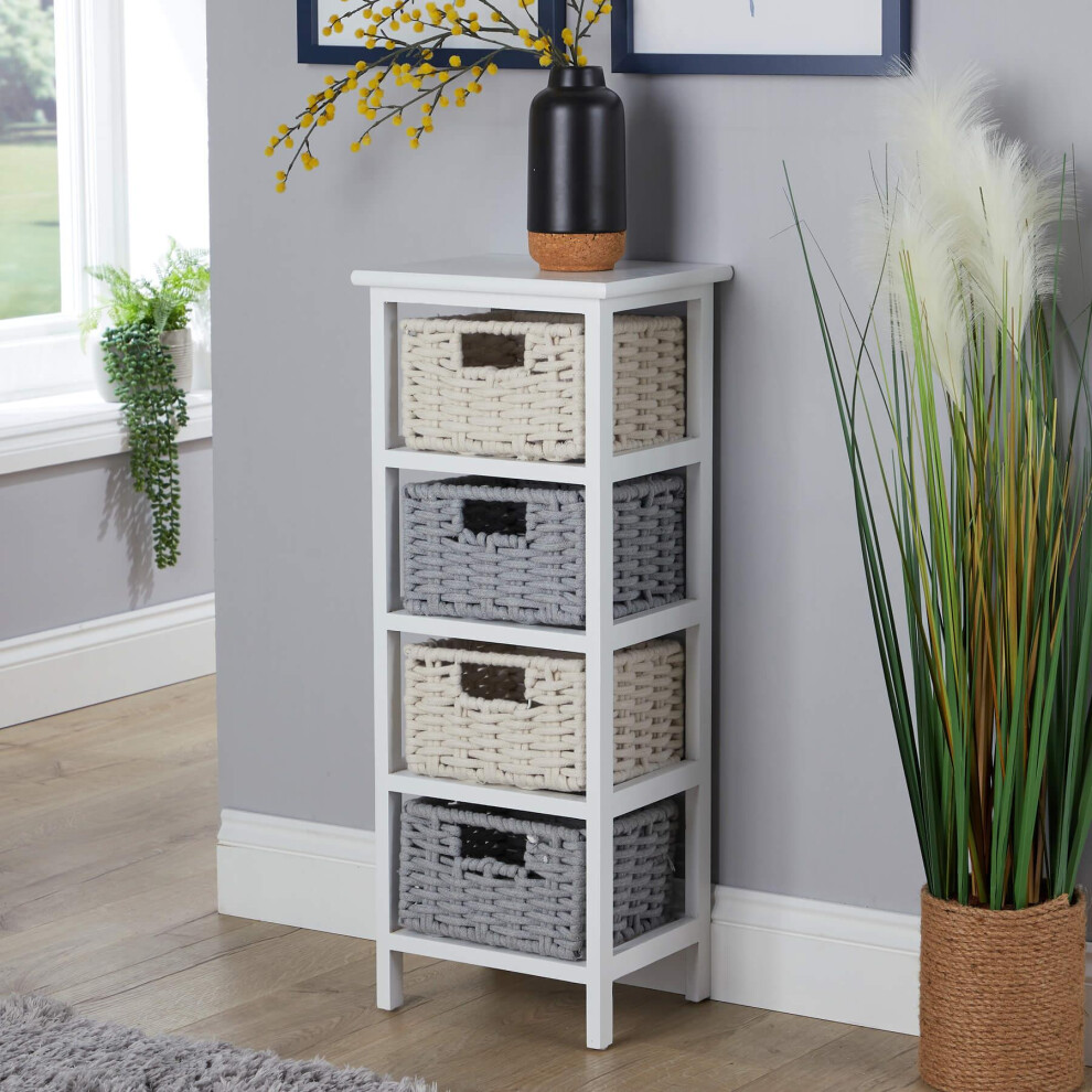 (White - 4 Drawer) Chest 3/4 Drawers Storage Organizer Woven Baskets Fully Assembled
