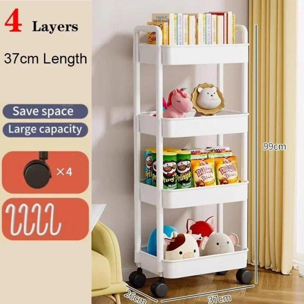 (white, 4layer) Mobile Storage Rack Trolley Organizer Household Kitchen Multifunctional Cart With Wheels Home Accessories Multi Storey Bookshelf