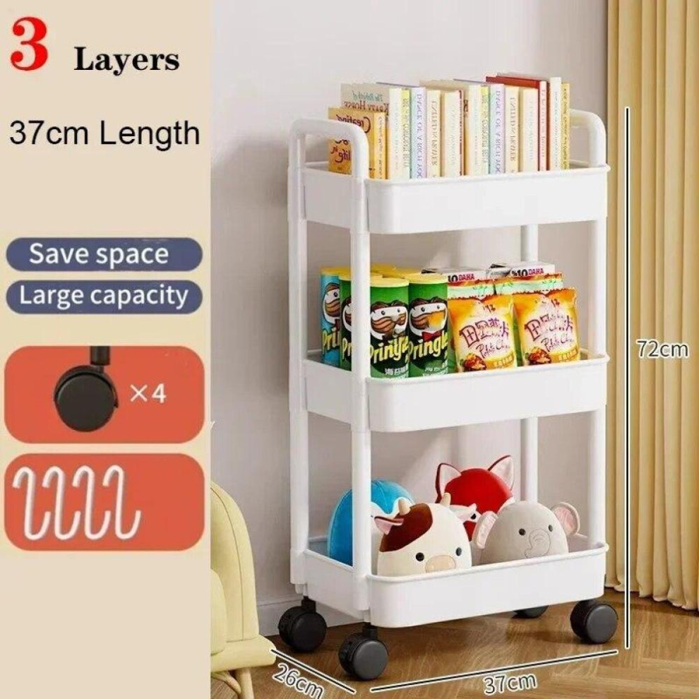(white, 3layer) Mobile Storage Rack Trolley Organizer Household Kitchen Multifunctional Cart With Wheels Home Accessories Multi Storey Bookshelf