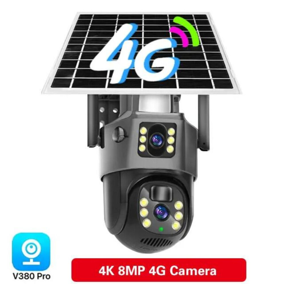 (4G Cam) Wifi Solar Battery Camera 4k 8mp 4g Sim Card V380 Dual Lens Dual Screen Outdoor Security Protection Ptz Cam Pir Human Detection Cctv