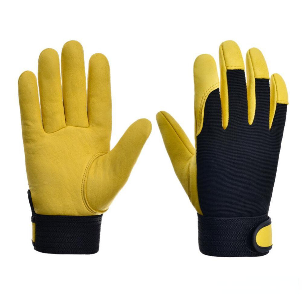 (yellow, XXL) Wear-resistant Work Gloves Leather Workers Work Welding Safety Protection For Garden Sports Motorcycle Driver Gloves