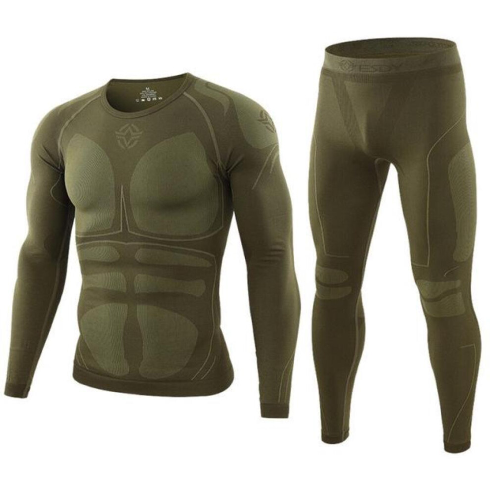 (army green, XL) Winter Top Quality Thermo Cycling Clothing Men &apos;S Thermal Underwear Men Underwear Sets Compression Training