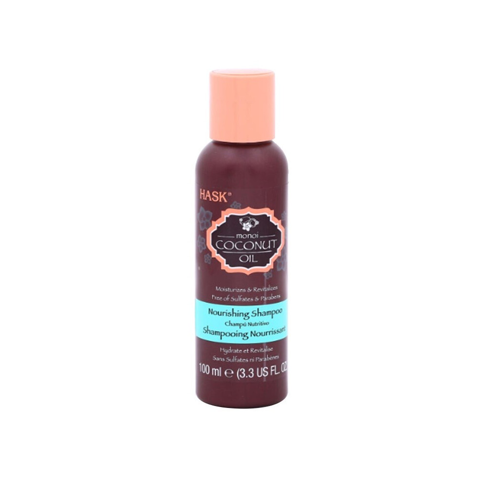Hask Monoi Coconut Oil Nourishing Shampoo 100ml |Hydrating & Moisturizing Shampoo for Dry, Damaged Hair |Restores Shine & Softness |Sulfate-Free