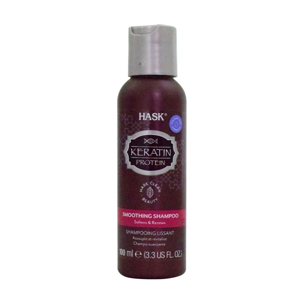 Hask Keratin Protein Smoothing Shampoo 100ml | Strengthening & Frizz Control Shampoo for Damaged Hair | Smooths & Restores Shine | Sulfate-Free