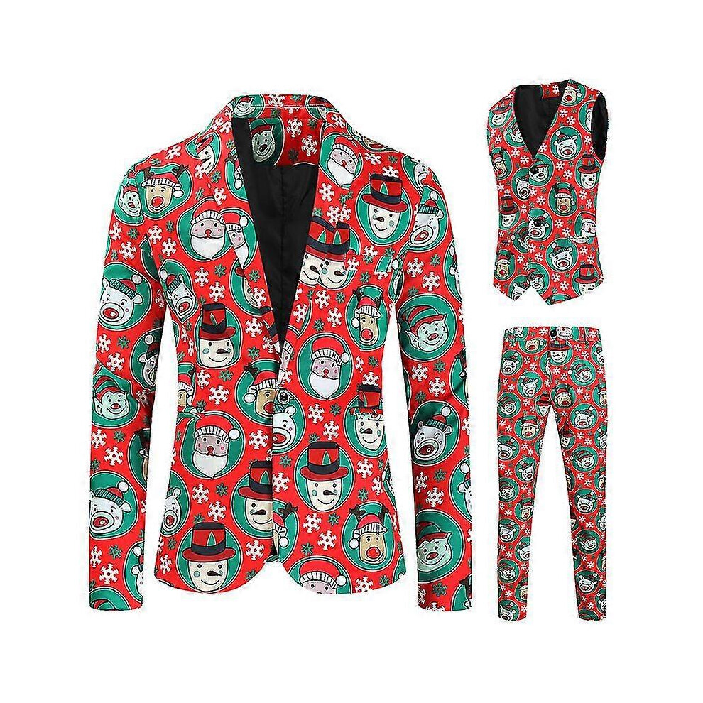 (4XL, O) 3 Piece Men's Christmas Suit Set Slim Fit Xmas Holiday Tuxedo Blazer Jacket Vests Pants-image-OPC-PFSYSMN-NEW