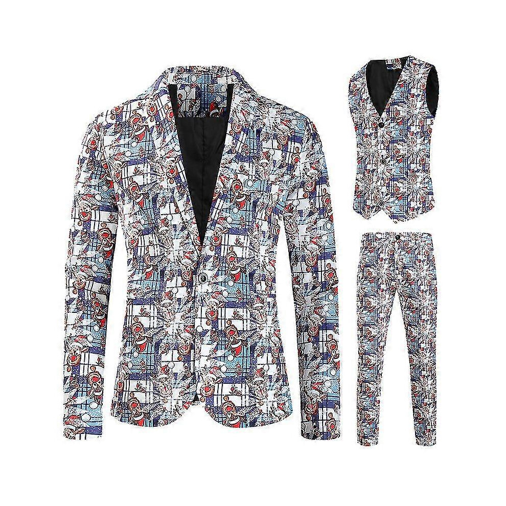 (4XL, B) 3 Piece Men's Christmas Suit Set Slim Fit Xmas Holiday Tuxedo Blazer Jacket Vests Pants-image-OPC-PFSYSN2-NEW