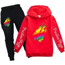 (130CM(7-8Y), PH1501-2-RD) Kids Cartoons Prestonplayz Sweatshirts Teenage Girls Boys Preston Playz Spring Autumn Sports Leisure Long Sleeve Hoodies Sets