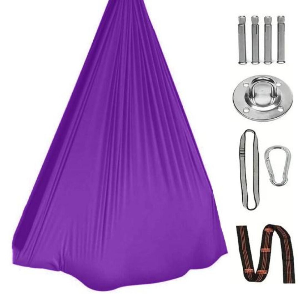 (purple, S) Sensory Therapy Swing Hammock Double Layer Fabric 300lbs Strong Load-bearing Capacity 360-Degree Rotating Indoor Outdoor Swing